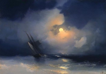 風景 Painting - イワン・アイヴァゾフスキー 月夜の海の嵐 海の風景